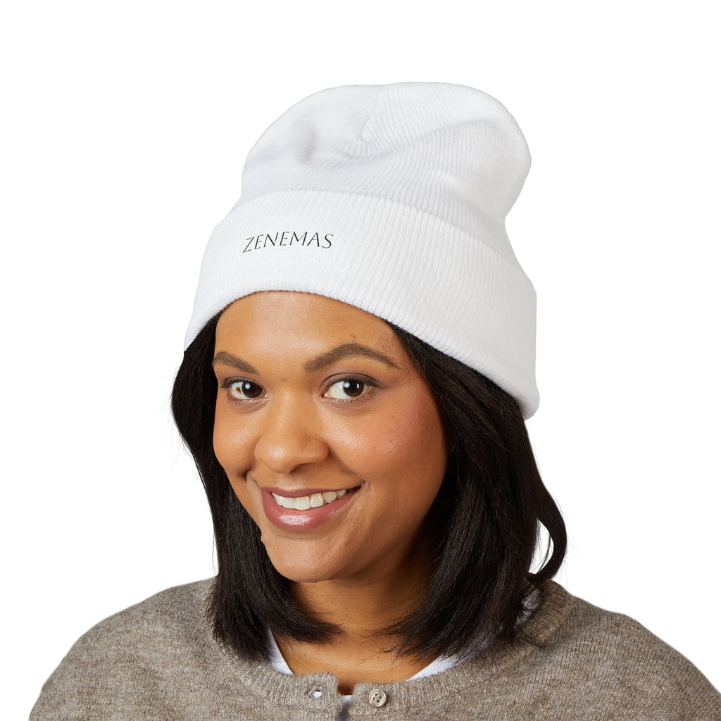 Embroidered 'ZENEMAS' Classic Cuffed Beanie — Minimal Winter Knit Hat